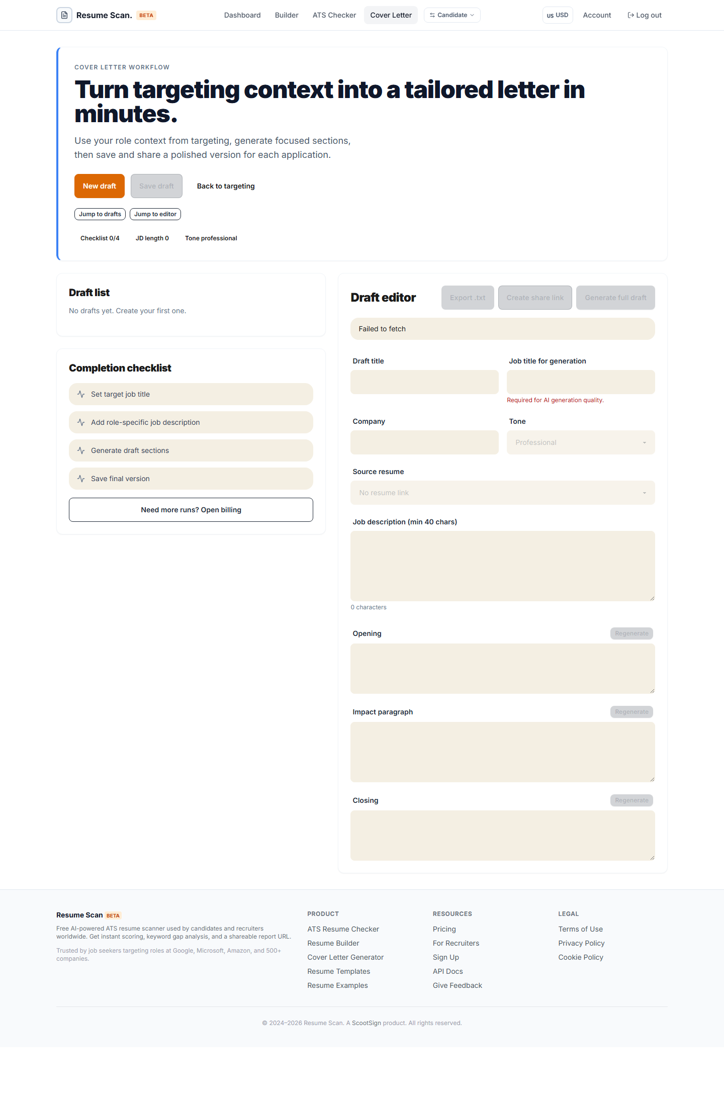 AI cover letter builder