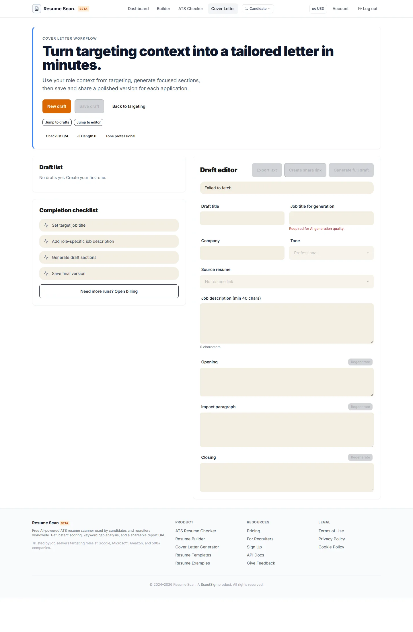 AI cover letter builder